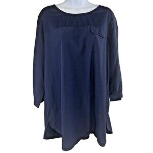 GAP Women's Size L Blouse Navy Blue VTG 90 Back Buttons Tunic Top 3/4 Sleeve NWT